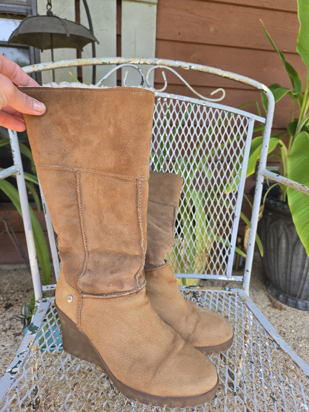 UGG Chestnut Suede Wedge Mid-Calf Boots